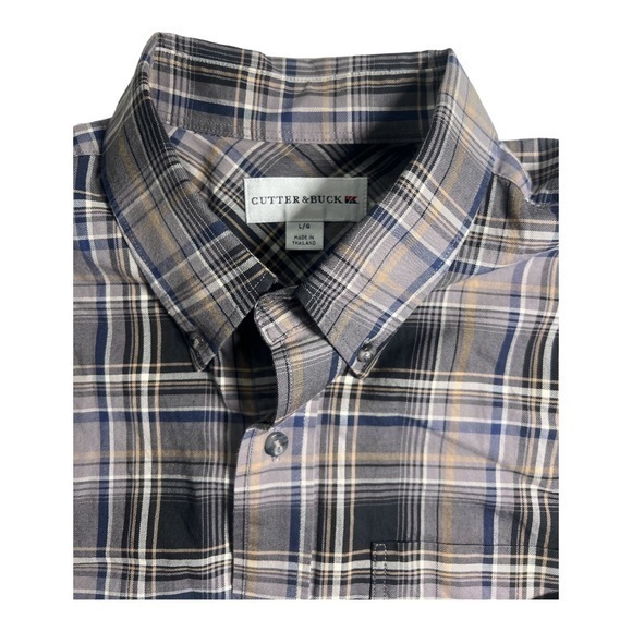 Cutter & Buck Mens Long Sleeve Large Brown/Blue Plaid Button Down - Picture 2 of 5